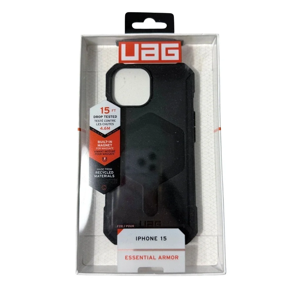 UAG Essential Armor iPhone 15 Case Black MagSafe 15ft Drop Protection Rugged